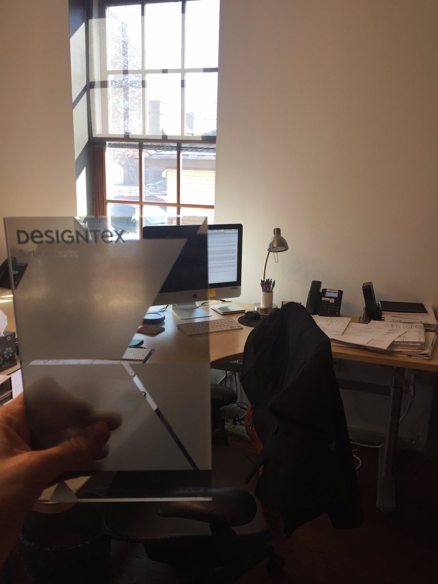 PlanDesignMove's tweet image. Awesome new product from @Designtex_Inc to be available in March!  A cloaking film that blocks the information on displays from outside!