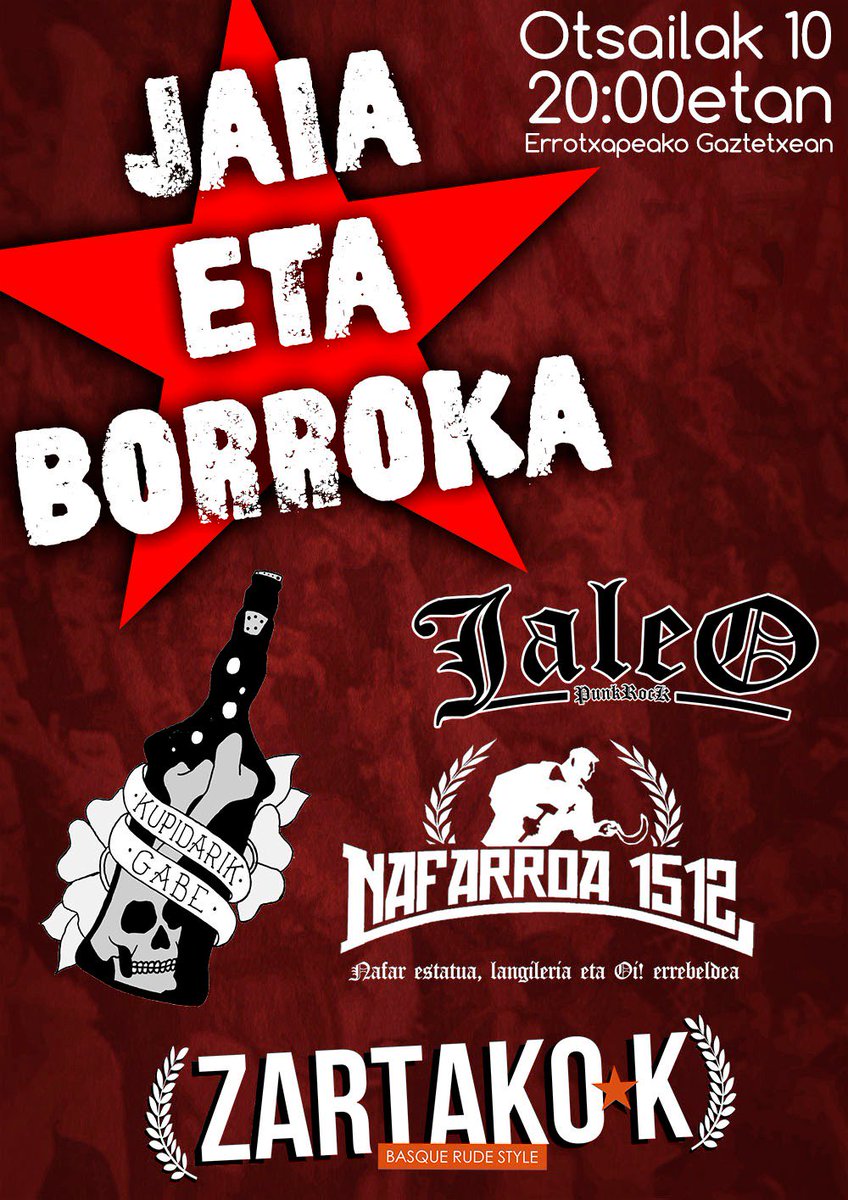KateakAstintzen's tweet photo. Ostiral hontan ez galdu @rtxgztx an @Zartako_K, #KupidarikGabe, #Jaleo, #Nafarroa1512 taldeak! Jaia eta Borroka! https://t.co/1nYXwQTy0L