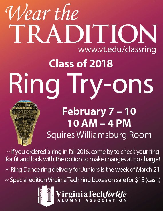 VTclass2018's tweet image. Ring try ons start TODAY!!