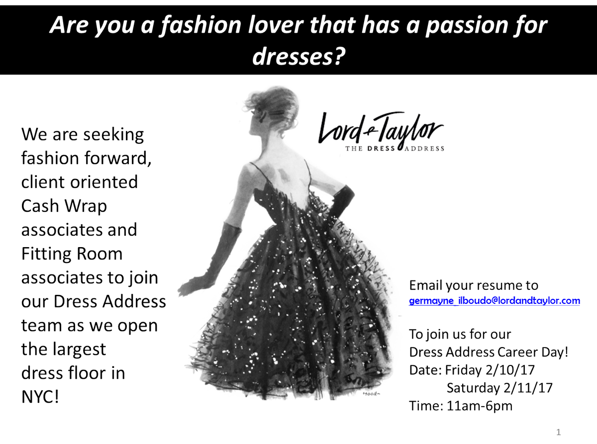 FashionistaJob's tweet photo. The #DressAddress At @lordandtaylor Is Hiring Fitting Room And Cash Wrap Associates In #NewYork, #NYC #Jobs https://t.co/2QrTJKQ6o0 https://t.co/RvmdwfqUyC