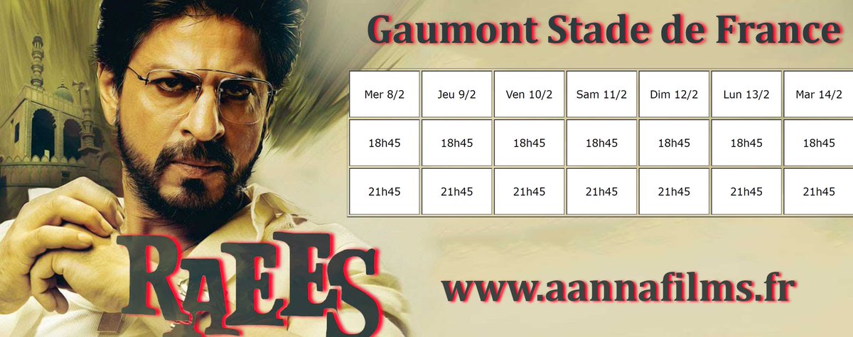 eoyentertainmen's tweet photo. #Raees | actuellement au @gaumontstdenis Horaires, séances sur https://t.co/To7X9hKryG @AannaFilms #RAEES304CRWORLDWIDE #RaeesFirstHitOf2017 https://t.co/hTDFm2hzNA