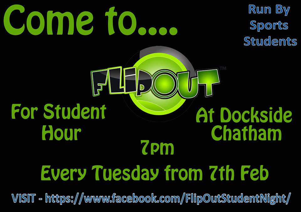 Kentgetactive's tweet photo. Students trampoline for £8!! at @Flipoutchatham tongiht at 7PM https://t.co/d3o5IluJvs