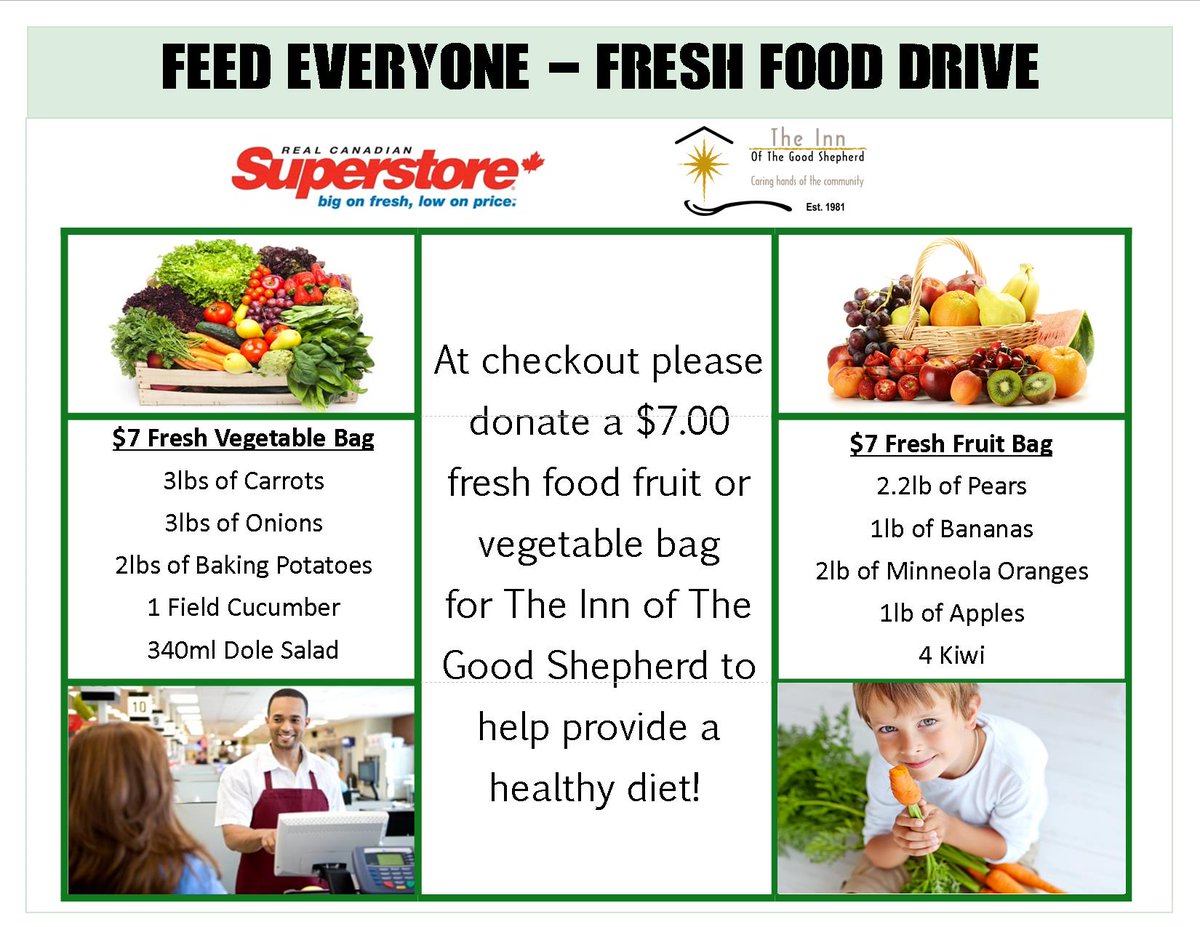 Fresh Food Drive starting Feb 9th till Feb 16th <a href="/RealCdnSS/">Real Canadian Superstore</a> in Sarnia all proceeds towards <a href="/theinnsarnia/">Innofthegoodshepherd</a> food bank.