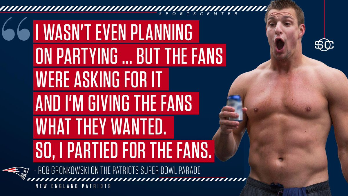 SportsCenter's tweet image. So, it sounds like Gronk had fun at the Super Bowl parade today. 😂