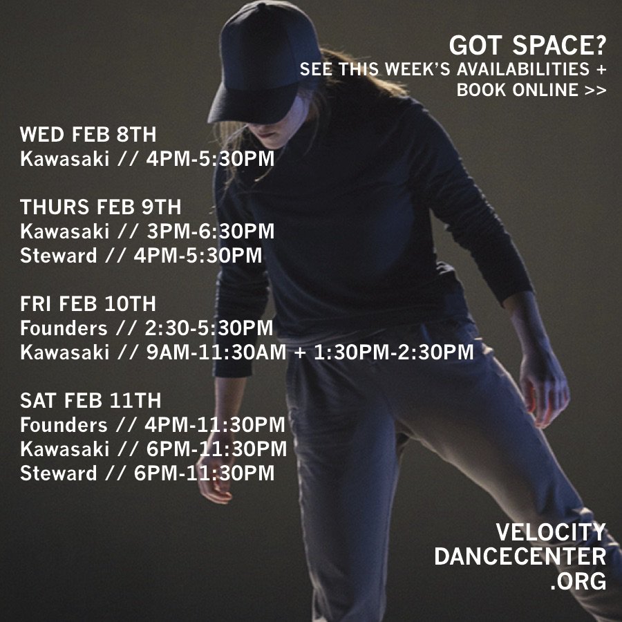 VDCseattle's tweet photo. GOT SPACE? Check out this week's availabilities + book online >> https://t.co/uefESnEeJJ #MyDanceSpace #YourDanceSpace #SpaceforBigIdeas https://t.co/yiOfx9HY9q