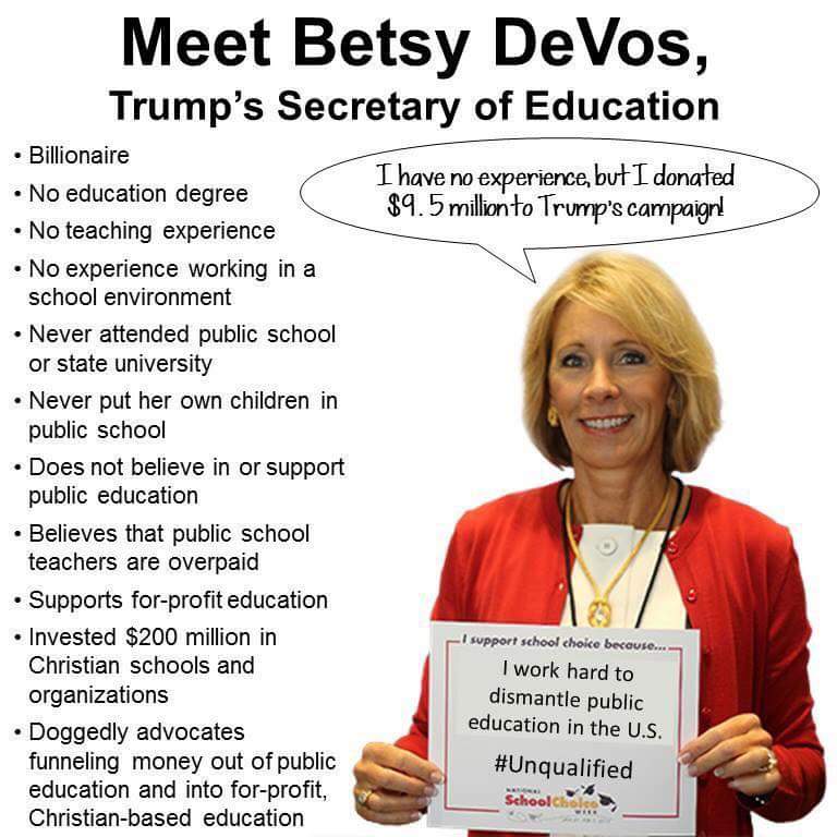 Today, the Senate voted to confirm Betsy DeVos as Secretary of Education. Republicans clearly care nothing about honesty or qualifications.