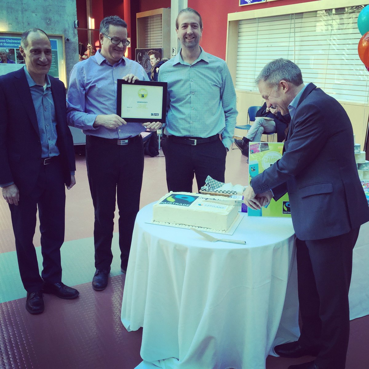CapilanoU's tweet photo. Thanks to everyone who joined us today to celebrate our #FairTrade campus designation & the launch of the cafeteria's new offerings. https://t.co/RcczzOBzu5