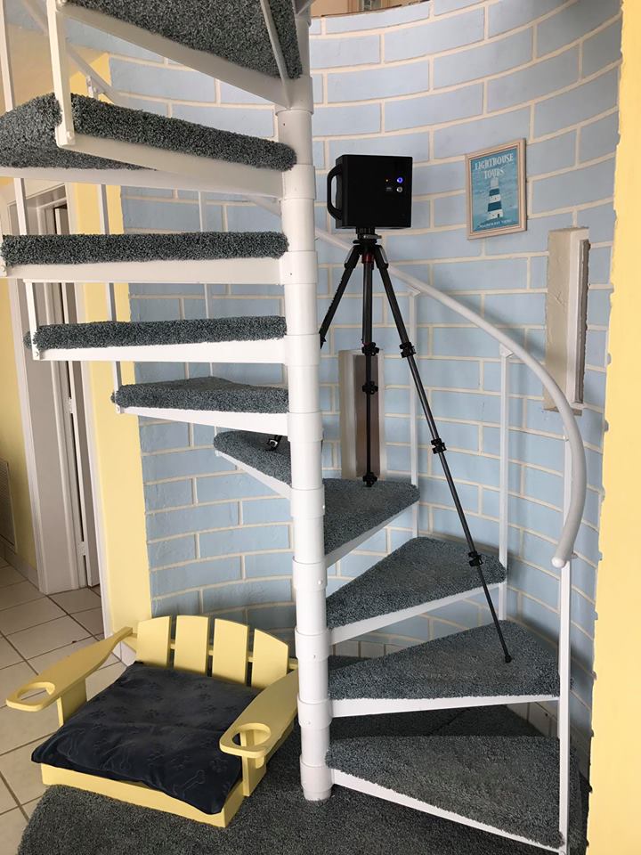 Matterport's tweet photo. #BehindTheScans on a fun but challenging staircase! Stairs can be conquered by adjusting the tripod legs & doing extra scans! @Matterport https://t.co/HCCxmc1WEa