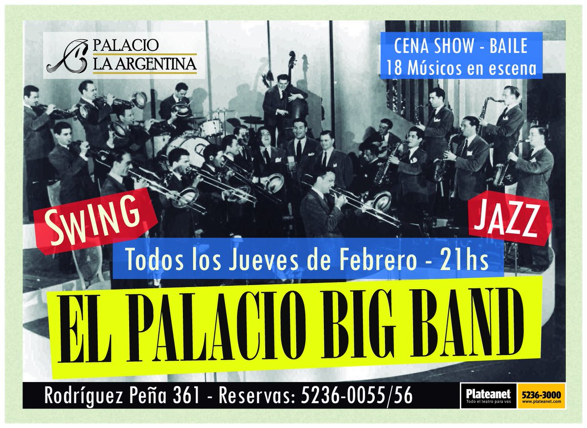 PalacioLaArg's tweet photo. #JAZZ y #SWING en Palacio La Argentina. 
Jueves 21hs.

#Entradas en la boletería o @Plateanet > https://t.co/NsWChwbNQB https://t.co/2c6Uwh7M2m