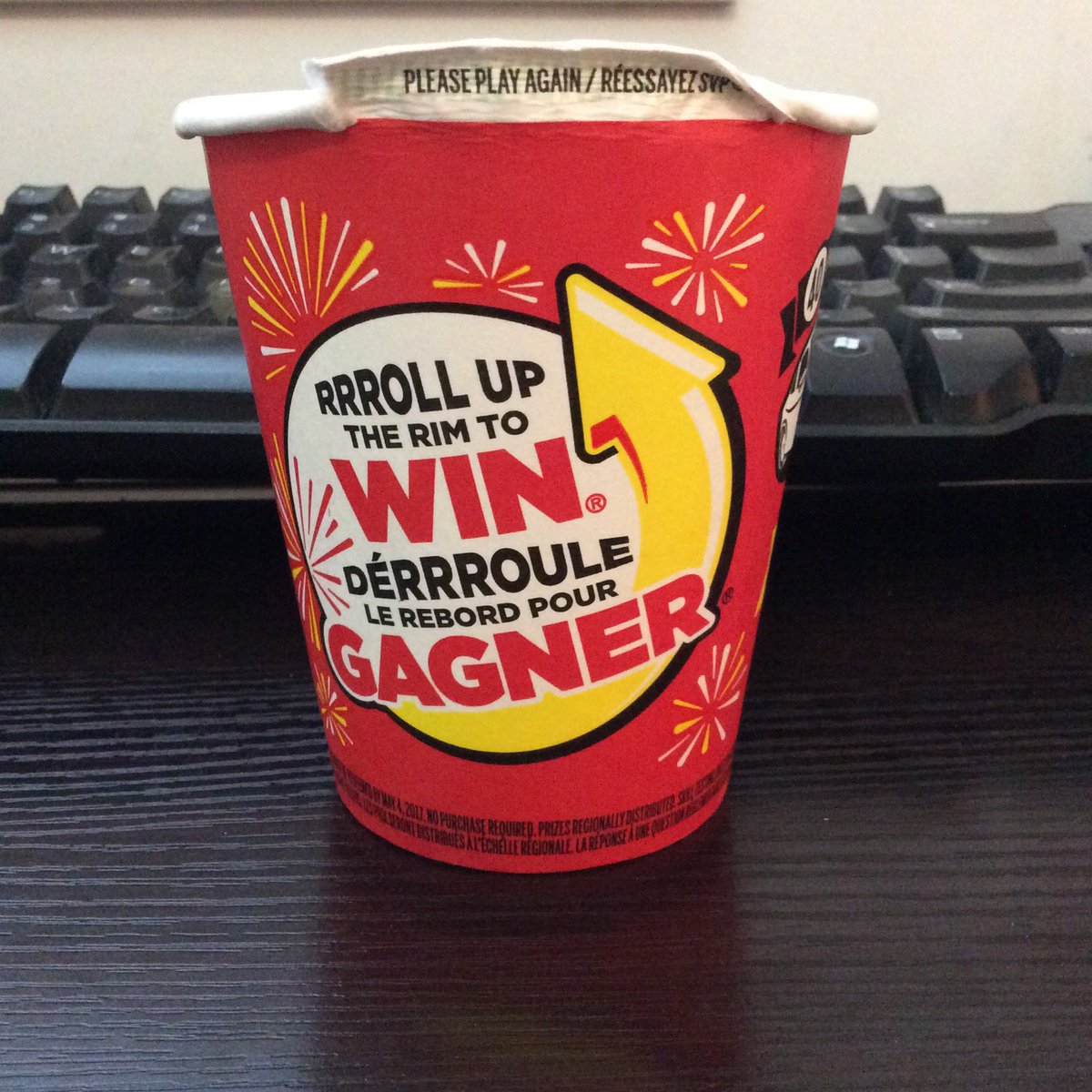 HeyItsMeMissJT's tweet photo. @TimHortons #RollUpTheRim: 4 Jen: 0 #currentscore Curious to see how wired I will let myself become to at least win another free coffee. ☕️ https://t.co/TYwVetWrE8