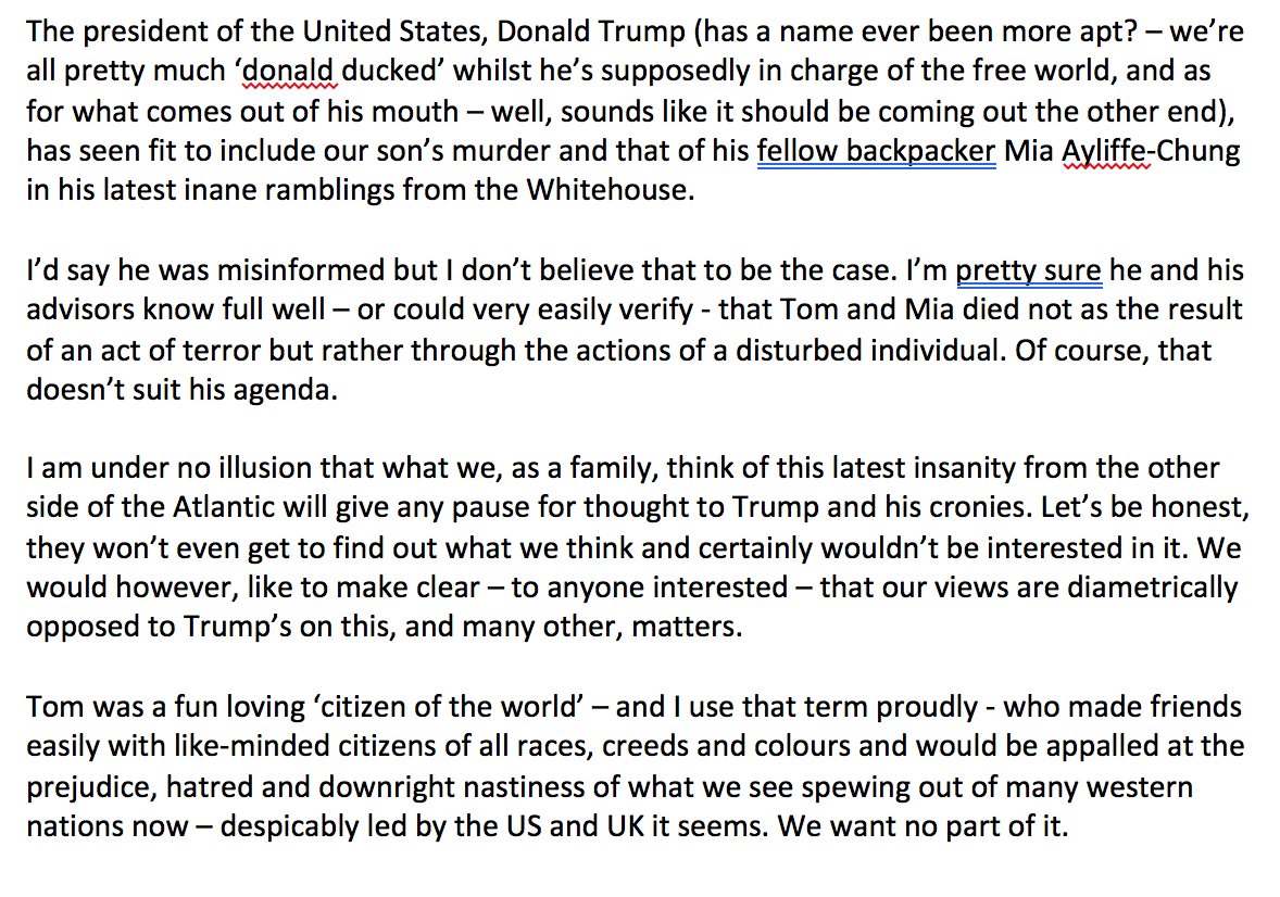 les_jackson's tweet photo. @realdonaldtrump has sought to politicise my son’s murder in his campaign of persecution and hatred. Here’s what I think… https://t.co/fpetXZyfdw