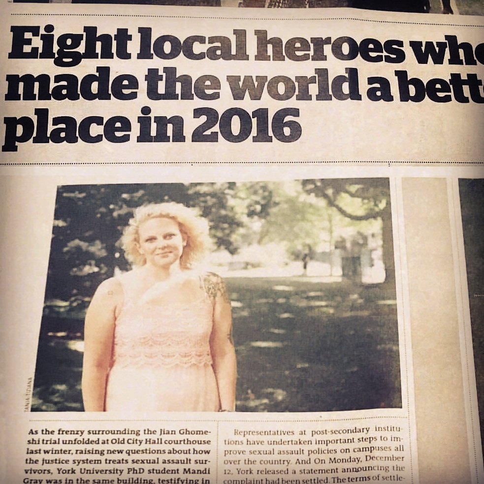 SlutorNutMovie's tweet photo. #MandiGray was named one of eight local heroes in #Toronto for her work fighting #sexualassault and supporting survivors of #violence. https://t.co/n2mql7ZPDD
