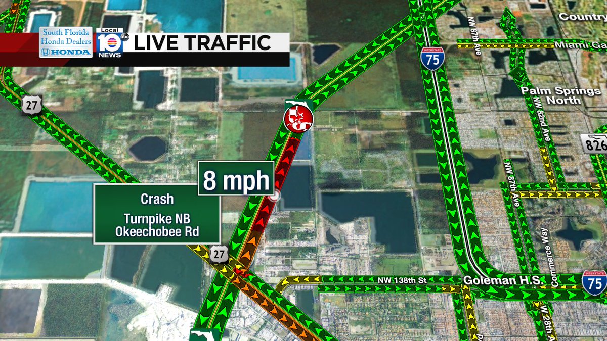 Crash on Turnpike NB at Okeechobee Rd #traffic https://t.co/g3Oyib43iS