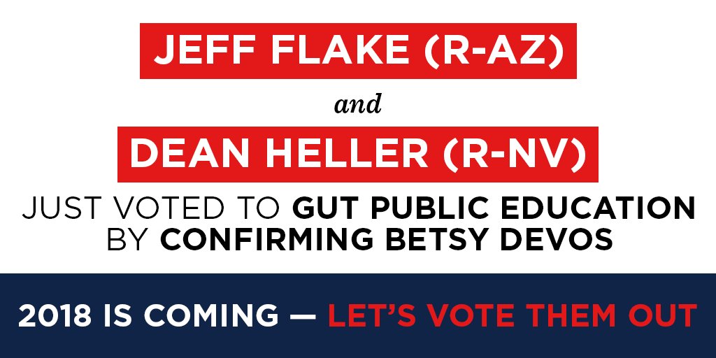 TheDemocrats's tweet photo. Send a message to the Republicans who just confirmed DeVos — we're coming for you in 2018: https://t.co/bFU5q6eMxi https://t.co/S3HGLUMF2D