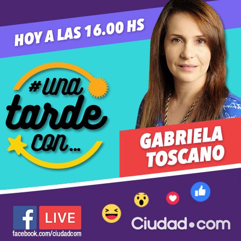 ciudad_magazine's tweet photo. ¡HOY A PARTIR DE LAS 16.00 HS! No te pierdas #UnaTardeConGabrielaToscano en Facebook Live de Ciudad. ¡Seguinos https://t.co/29rfKm2XN3! https://t.co/9TSwQ2Pksn