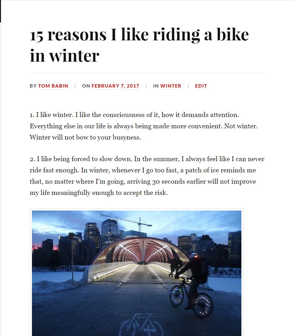 TomBabin's tweet photo. No.13 People hate winter driving & being trapped inside. Car commuting exacerbates both. A bike fixes them
#yycbike
https://t.co/8I8tWAdCQp https://t.co/Wmh1X94PJQ
