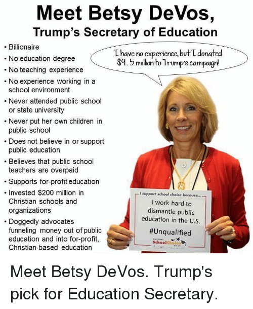 sidburris's tweet photo. This is where a functioning human memory comes in handy. We won't forget. Party over people? Noted. See you at the midterms.  #NoonDeVos https://t.co/8qJie8P2b6