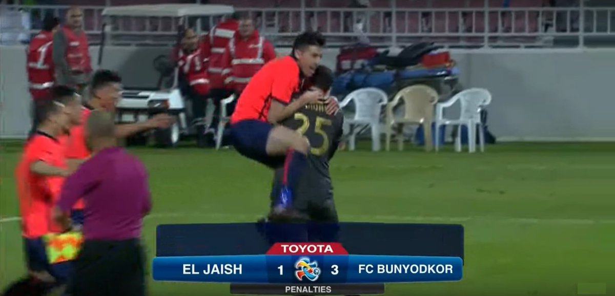 Penalty shoot-out over!!! | <a href="/EljaishSC/">Eljaish Sports Club</a> 1:3 <a href="/fcbunyodkorcom/">FC Bunyodkor Official</a>
<a href="/fcbunyodkorcom/">FC Bunyodkor Official</a> has booked a place for #ACL2017 Group Stage #JAIvBUN #TheAFC