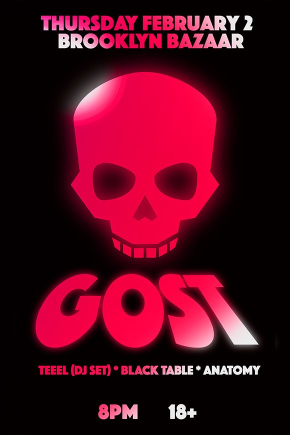 Metal + French House = @gost1980s <a href="/Teeelmusic/">TEEEL</a> (DJ Set)
<a href="/blcktbl/">black table</a> Fri Feb 10 <a href="/BKBazaar/">Brooklyn Bazaar</a> #gbhtold facebook.com/events/7517188…