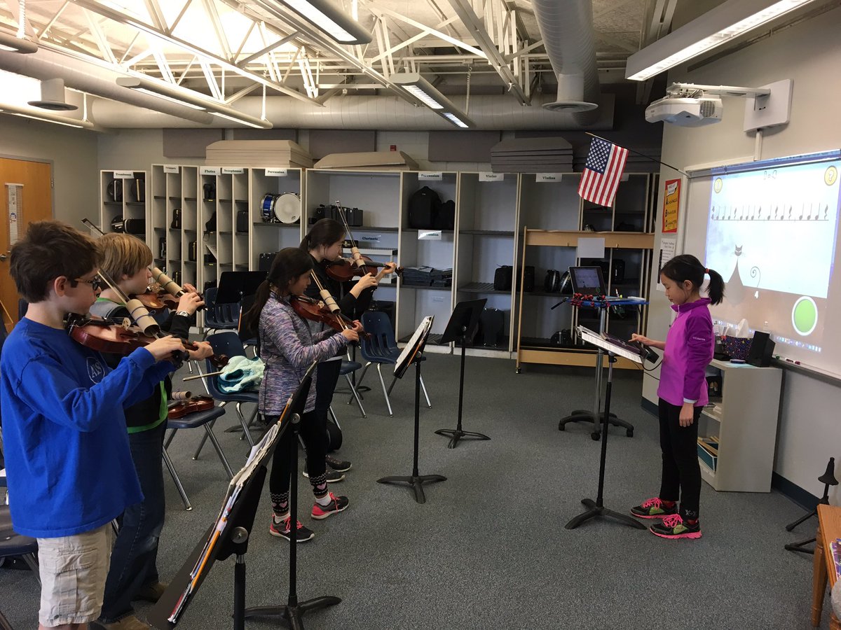 DHMSBand's tweet photo. 5th grade string ss practice straight bowing tech w/ #rhythmcat - thanks @teachorchestra for the ideas! @APS_ATS https://t.co/JRJHNvbvrE