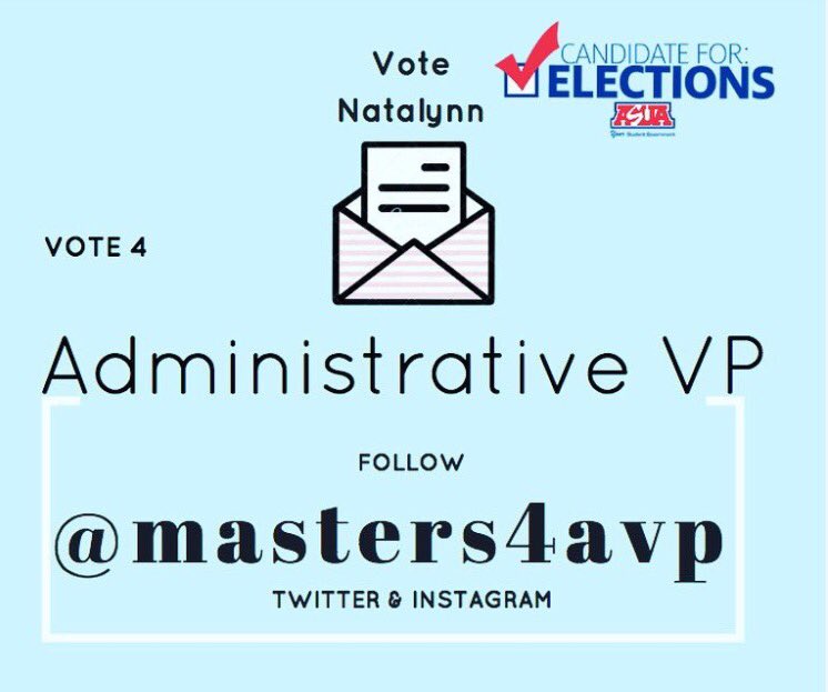 ASUA elections are coming up! Please VOTE @masters4avp for Vice President!