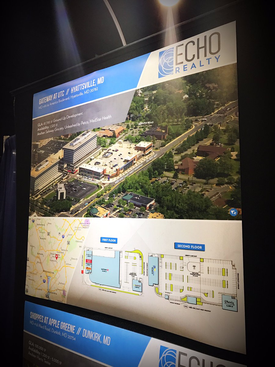 echorealty's tweet photo. Only 1,320 sf remains at #GatewayAtUTC in Hyattsville! Stop by our booth to discuss leasing with Ashley McEntee. #ICSC #MidAtConf https://t.co/1fem7IDds2