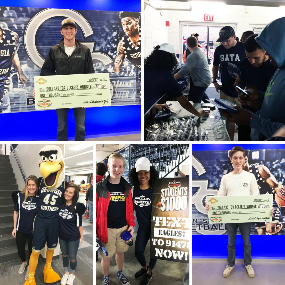 GeorgiaLottery's tweet photo. On Jan. 21, @GSAthletics defeated Appalachian State 92-88, and we were on hand to send two students home with $1,000! #GAStudentsWin https://t.co/Gi4nnCySFj