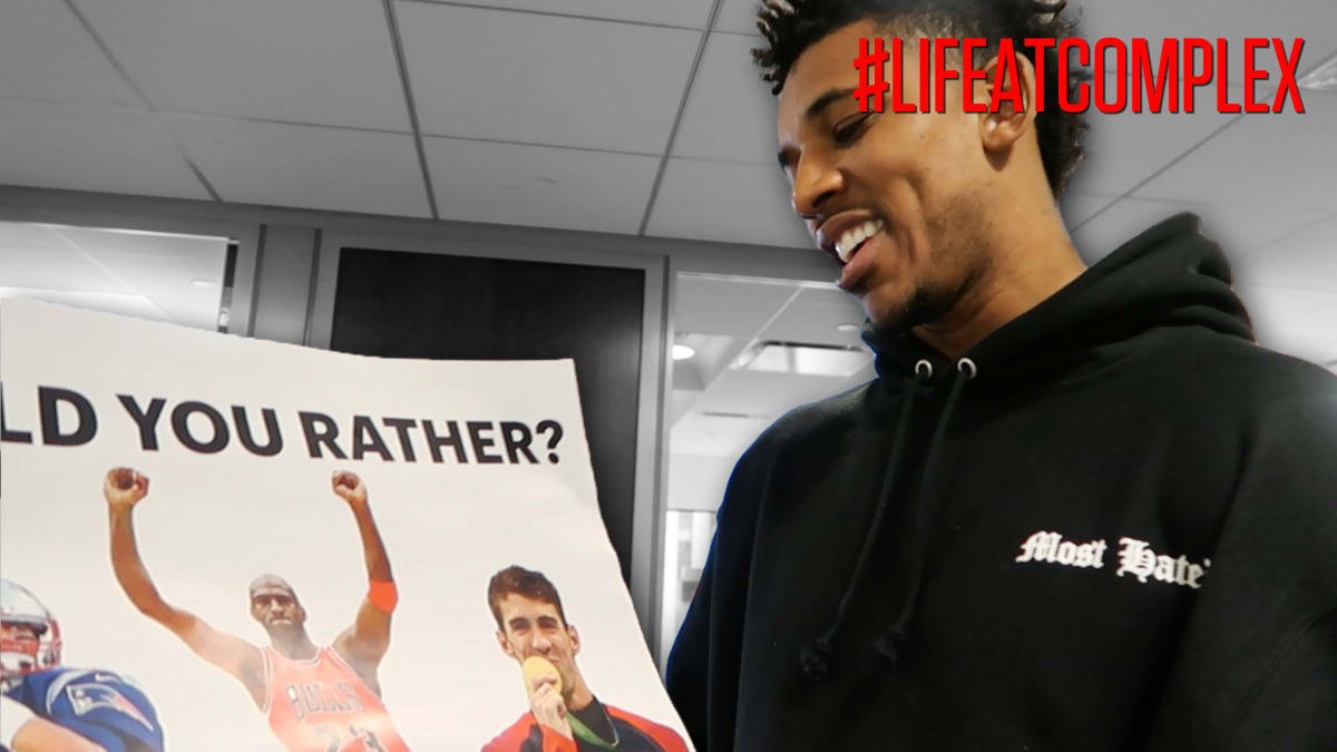 Complex's tweet photo. We made @NickSwagyPYoung choose who he thought was the G.O.A.T in sports #LifeAtComplex https://t.co/L4WqFJ7G8q https://t.co/UrYxQESWtD