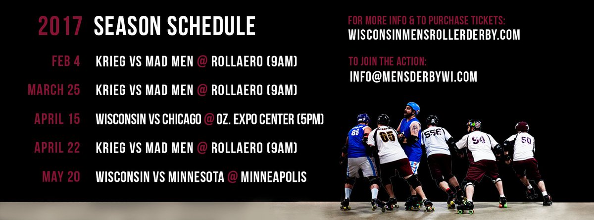 MensDerbyWI's tweet photo. We've added a bout to our 2017 Season Schedule! #WMRD #RollerDerby #Milwaukee #Wisconsin #Madison #Sports #MRDA #RollerSkates https://t.co/LVRvKMHZNP