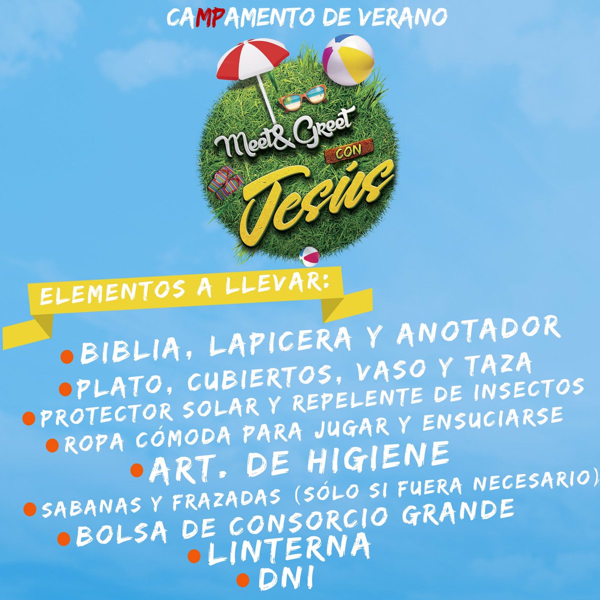 MpCatedral's tweet photo. Es tu primer campa y no sabes que llevar? Es tu campa número 612672822 y siempre te olvidas algo? Te dejamos la lista para que no cuelgues https://t.co/AAw7sayrEm