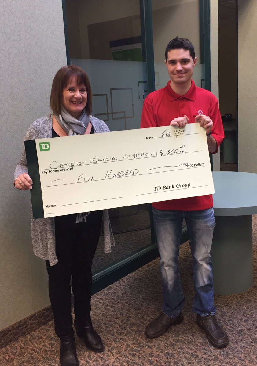 Td Play donates $500.00 to Camrose Special Olympics @HeatherWagnerTD @Lcolangelo_TD @BrianGervais_TD @ChristineWay4