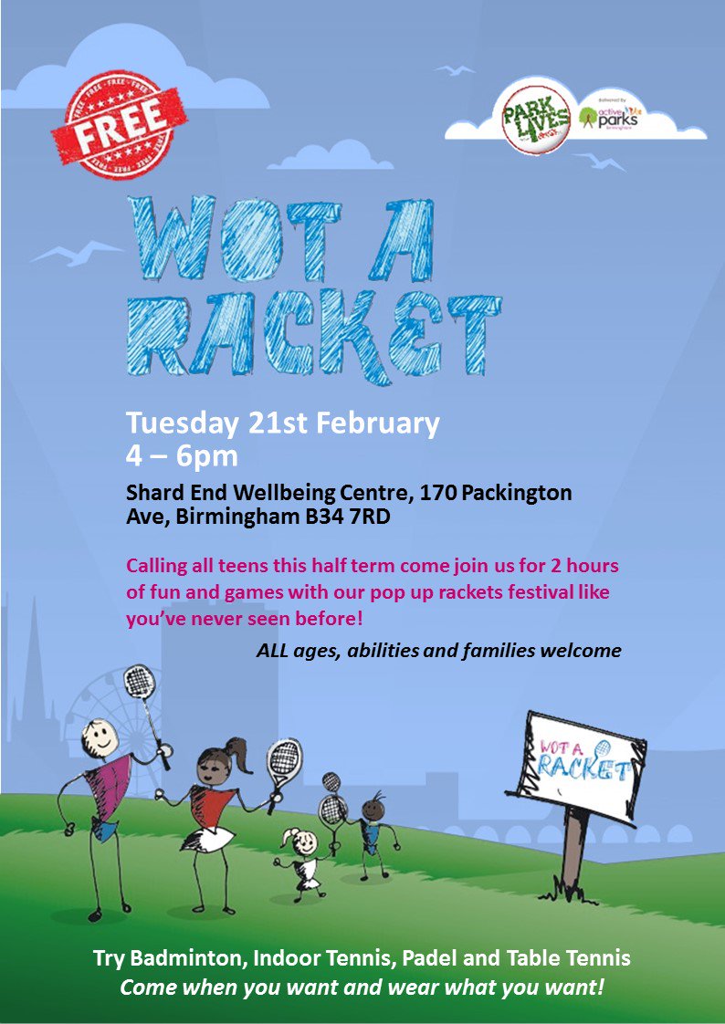 SportBirmingham's tweet photo. Wot a Racket is back in 2 weeks time with a new sport @PadelBirmingham  indoor tennis, table tennis and badminton - Catch us at Shard End WC https://t.co/8Hfg0UBL9U