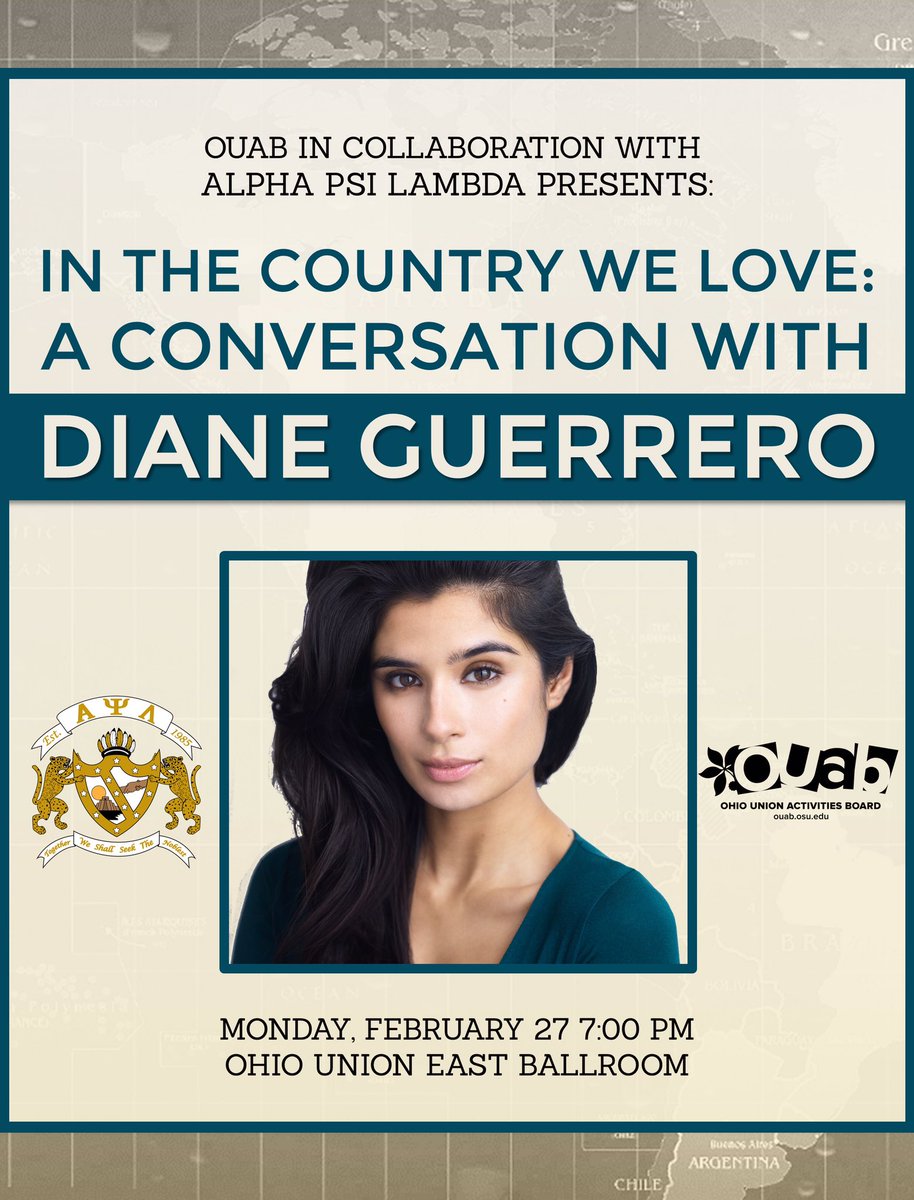 OUAB's tweet photo. JUST RELEASED: Diane Guerrero, immigration reform activist and OITNB actress, will be on campus 2/27! Tickets available NOW at the Info Desk https://t.co/2Ucqeyfyw6
