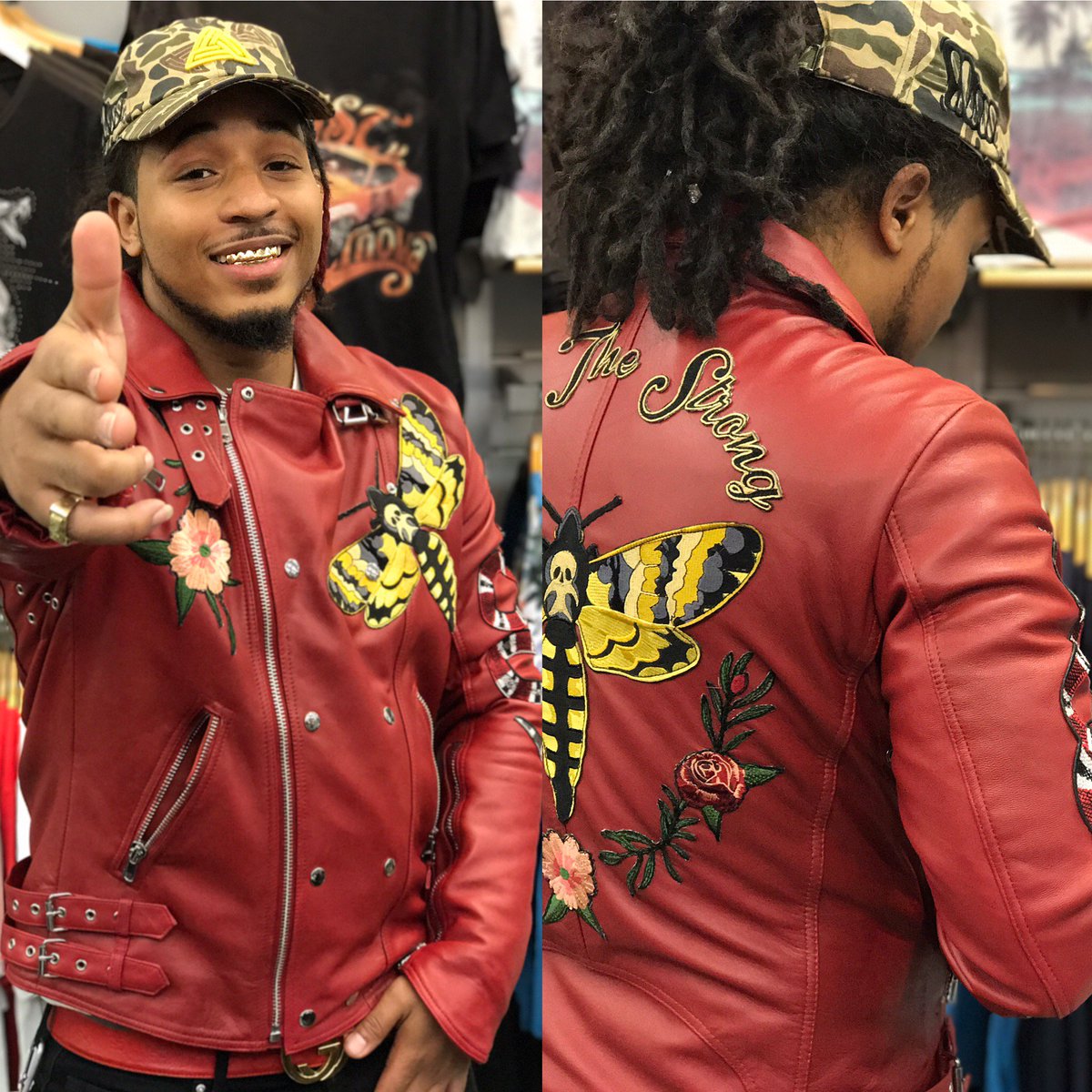 dazzleDMV's tweet photo. #NewclothAlert @hudsonouterwearnyc “Only The Strong” 🔴Leather and the new #blackpyramid @blackpyramidofficial #camo dad cap🔥💦NOW AVAILABLE https://t.co/8wHakaLEm8