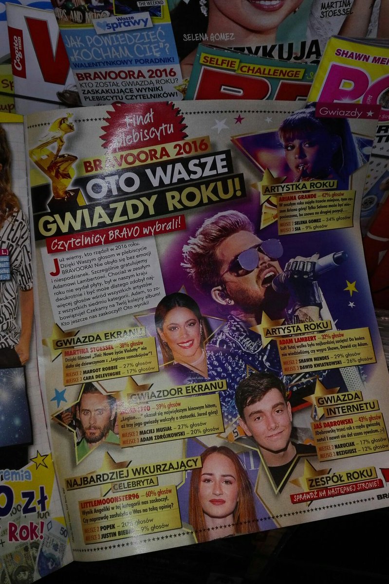 #AdamLambert in Polish BRAVO, ADAM Best Artist Of the Year 2016!