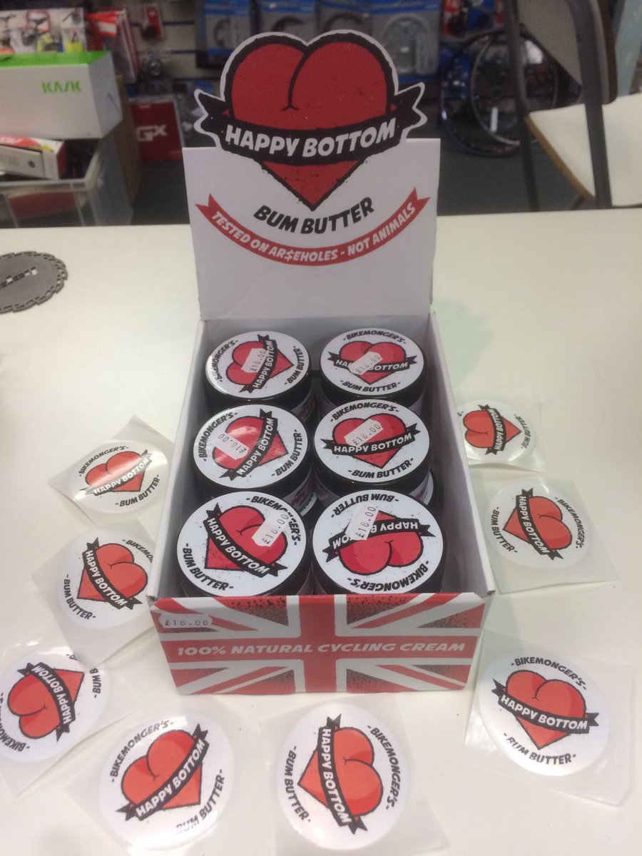 Chaineys's tweet photo. #charliethebikemonger #bumbutter now in store. Great stuff tested on bottoms and not on animals. I will use this on #l2b @UltraChallenges https://t.co/QBpiYlQglP