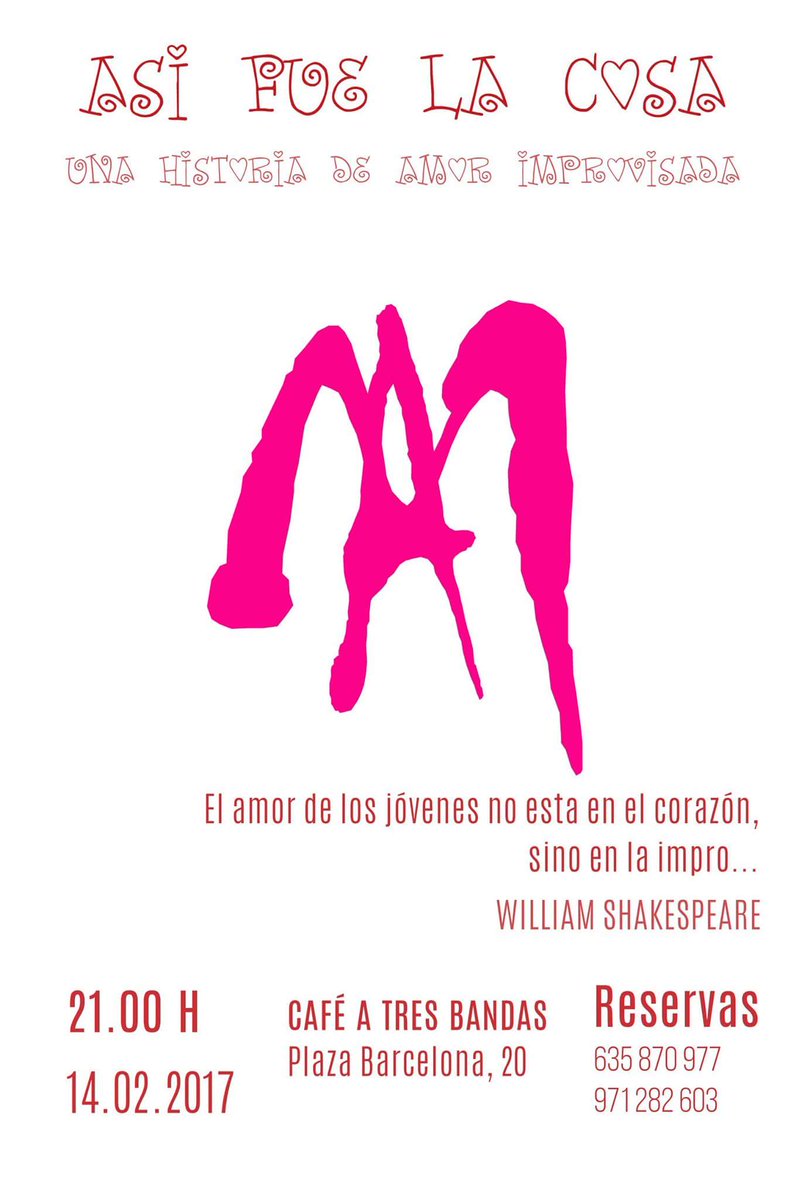 artimanyateatre's tweet photo. ¿Cómo? ¿Que no sabes dónde celebrar #SanValentin? Ven a compartir tus #historiasdeamor con #Artimanyateatre en @CAFEATRESBANDAS #improlove ❤ https://t.co/bQmGOrumd1