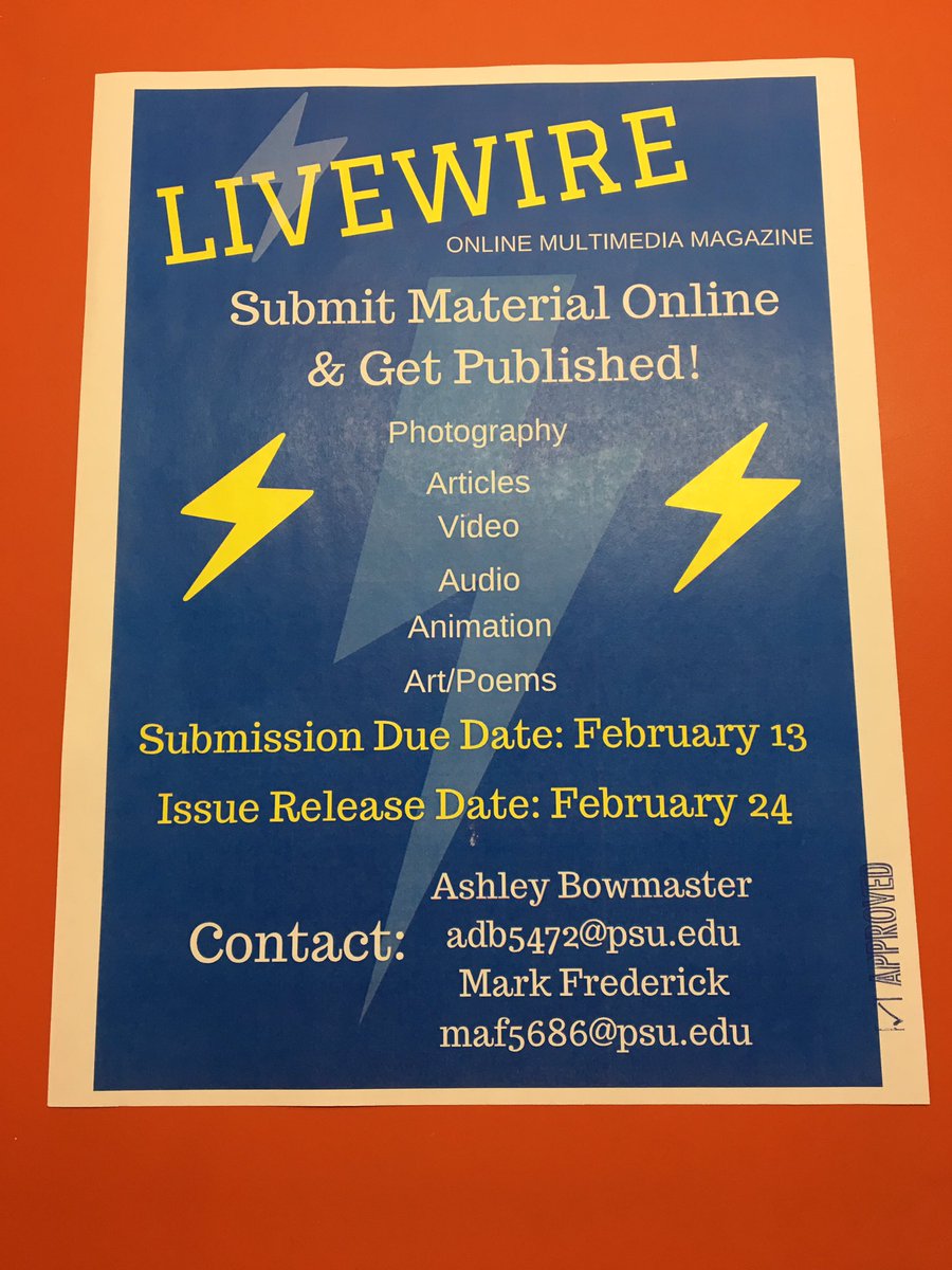 LiveWirePSUA's tweet photo. Look out for this flyer on campus! Submissions are due on the 13th! @psastudentlife @PSAltoona https://t.co/lSJSKLio33