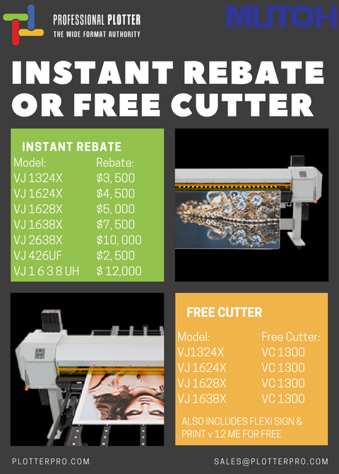 PlotterPRO's tweet photo. Check out @MutohAmerica new rebate, with up to a $12,000 value! #gooddeals #wideformatprinting #professionalplotter https://t.co/D1l3yt1VTf https://t.co/oqOQuZh9wC