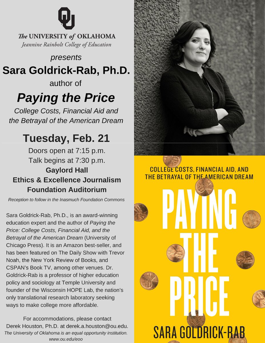 DA_Houston's tweet photo. Hear from @saragoldrickrab,
a leader in the #FreeCollege movement Feb. 21!
.@oueducation .@UofOklahoma
https://t.co/WpvFlm7weO https://t.co/sIMVlFOyFd