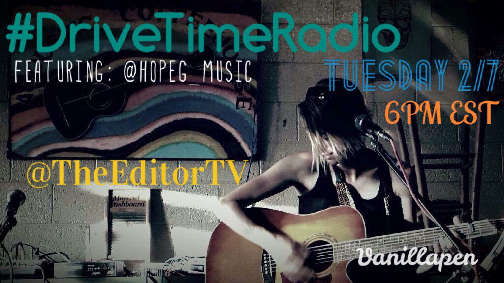 HopeG_Music's tweet photo. Join me 2nite on @TheEditorTV for #DriveTimeRadio goodness! #persicope #periscopeTV #getheapp #Livestream https://t.co/QpshI95vKC