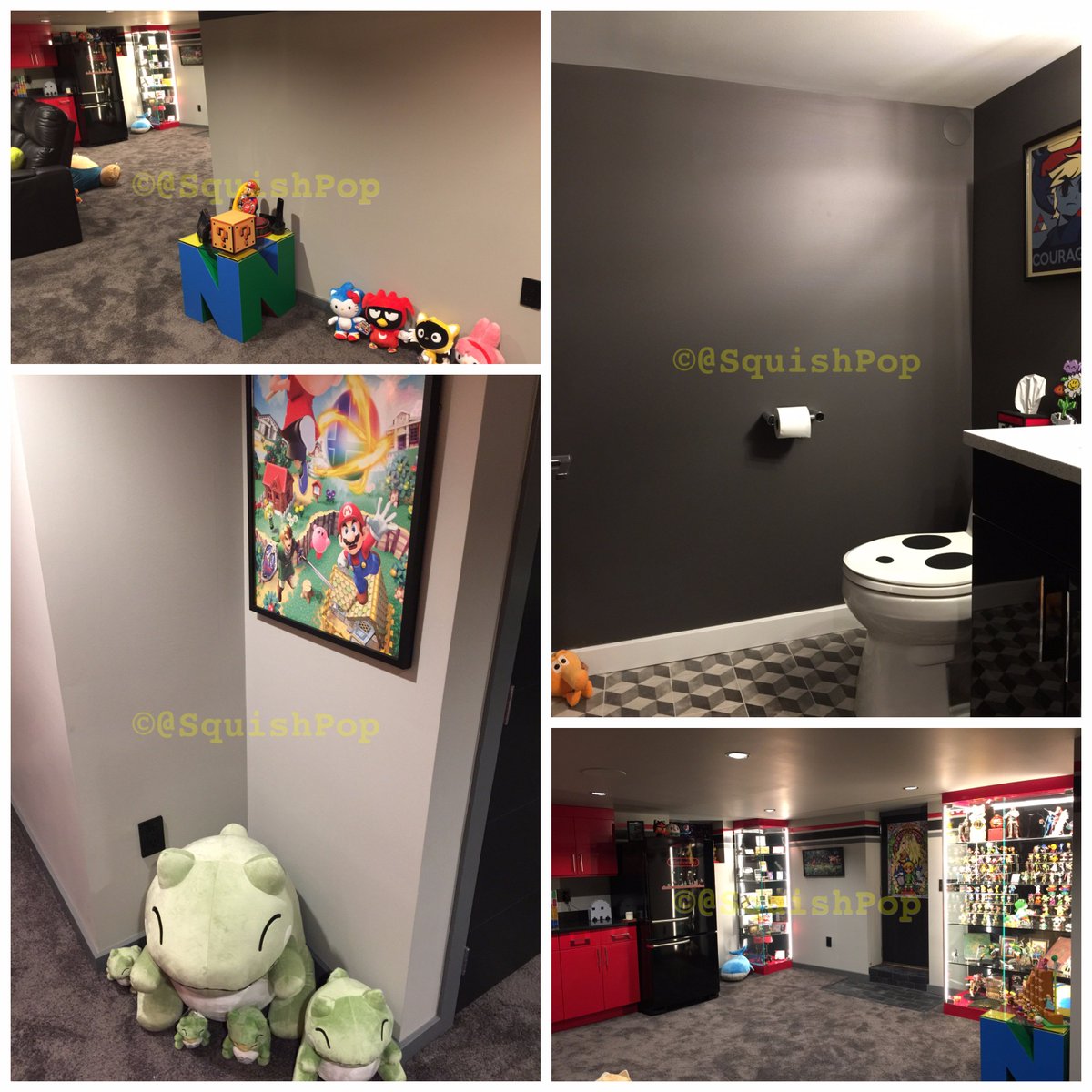 SquishPop's tweet photo. Hey @NTDOPowerCouple! Just wanted to share some pics of our new #Nintendo themed basement.  Can you tell how much we love @NintendoAmerica? https://t.co/e3EhwbvXZS