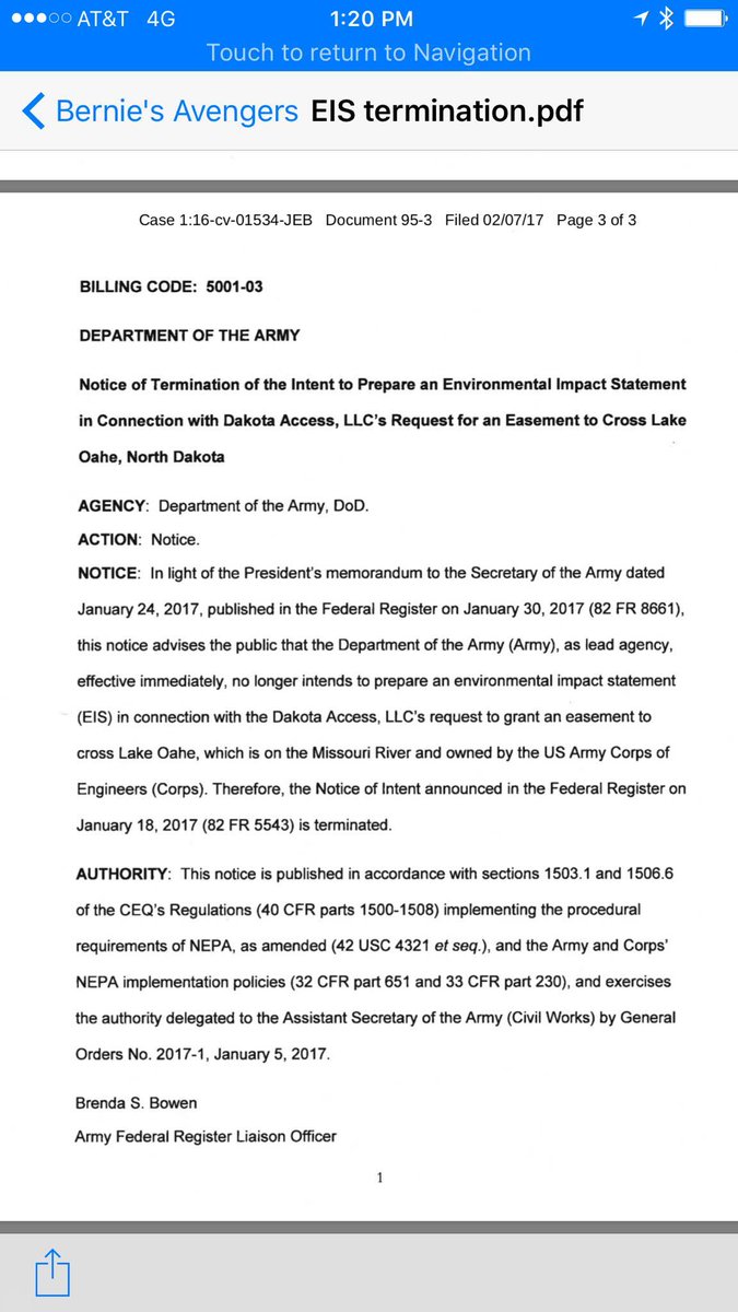#NoDAPL UPDATE: Dept. of Army terminating DAPL EIS #MniWiconi #WaterIsLife #StandingRock