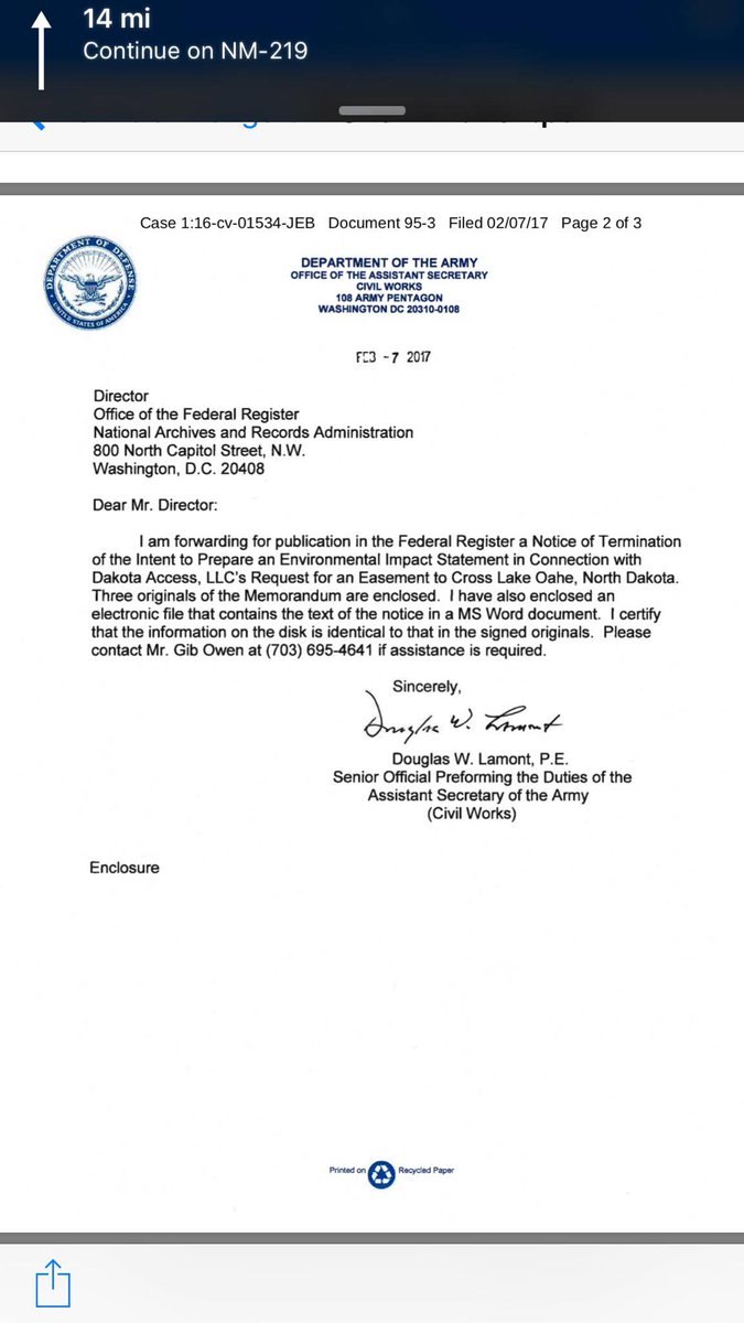 jfkeeler's tweet photo. #NoDAPL UPDATE: Dept. of Army terminating DAPL EIS #MniWiconi #WaterIsLife #StandingRock https://t.co/HDdEcygnJx