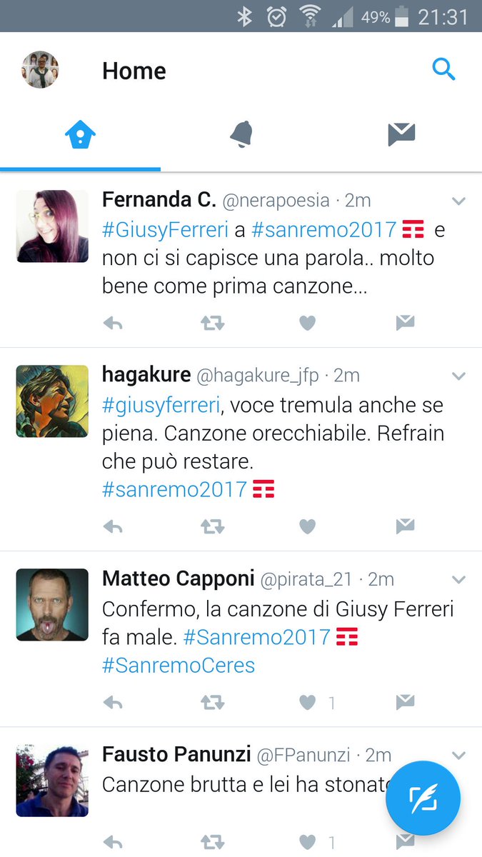 grazianig's tweet photo. Il #twittervoto #sanremo2017 su #giusyferreri @nerapoesia @hagakure_jfp @pirata_21 @FPanunzi https://t.co/AC0rto0psP