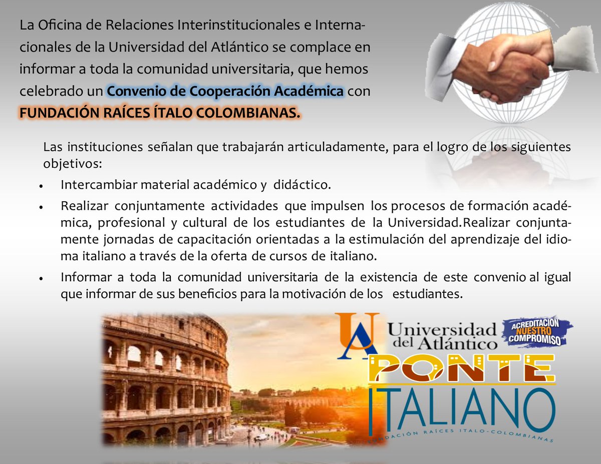 Nos complacemos en estrechar lazos, hoy celebramos Convenio de Cooperación con Fundación Raíces Italo Colombianas.