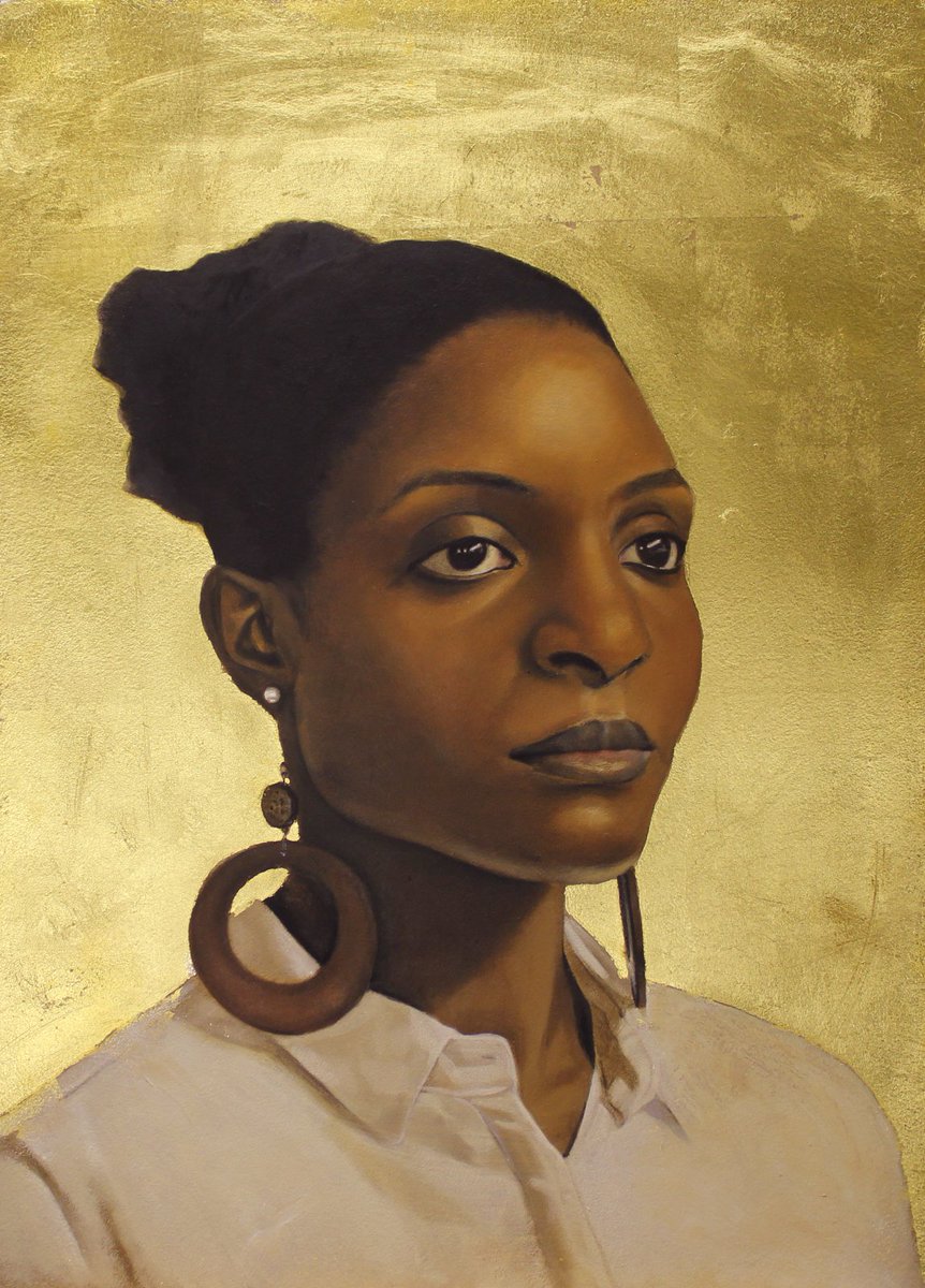 DanDesEynon's tweet photo. 'Beckie' Oil and 24 carat gold leaf on board | Skin Deep Series https://t.co/sA1il0tz02
