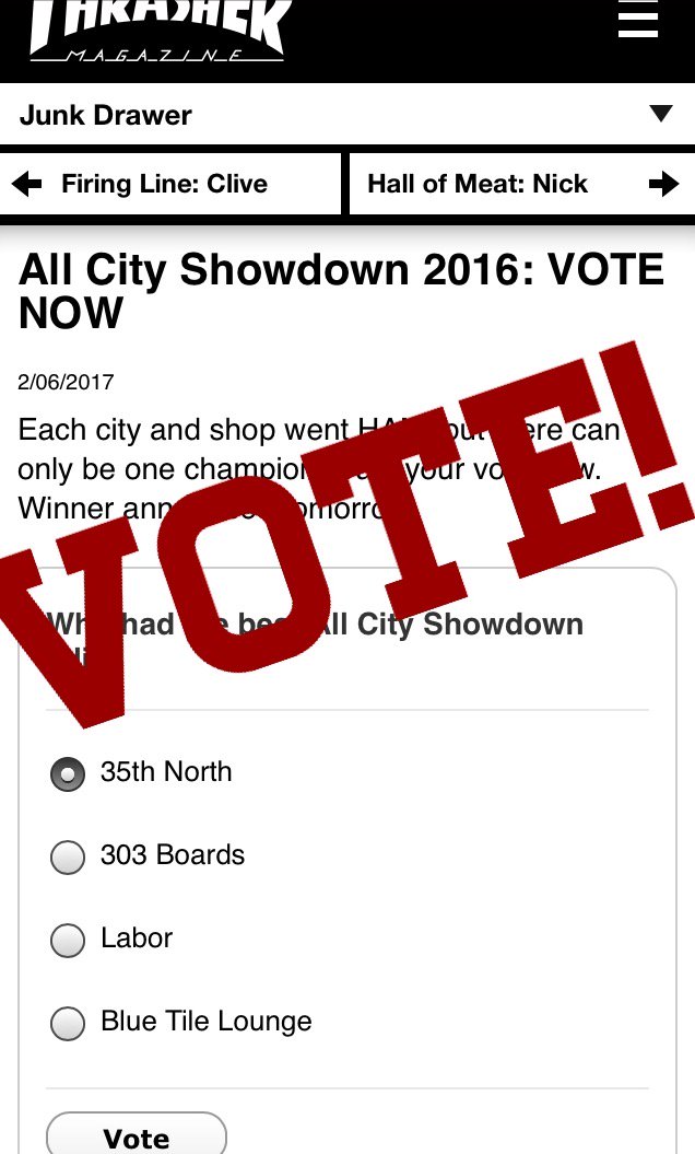 35thNorthSea's tweet photo. If you haven't voted on @thrashermag yet. You need to. Show your love to your shop. https://t.co/IMhlekVsXM