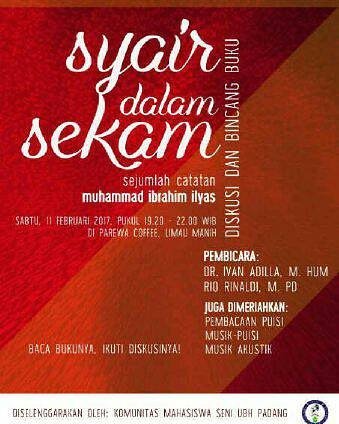 KOMSI PRESENT "SYAIR DALAM SEKAM" sejumlah catatan Muhammad Ibrahim Ilyas. Baca bukunya, ikuti diskusinya. Let's join with us 🙌 <a href="/infoSumbar/">SUMBAR</a>