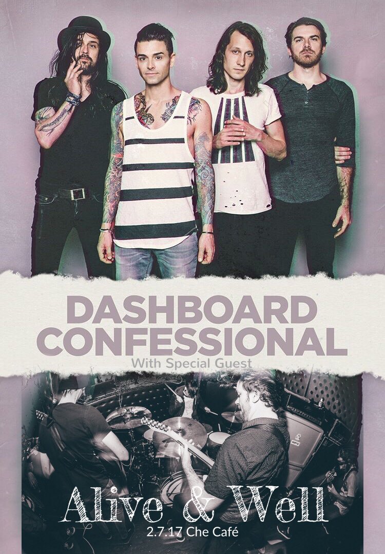 aliveandwellca's tweet photo. We have the extreme honor of opening the #Soldout @dashboardmusic show TONIGHT #Aliveandwell #DashTag #dashboardconfessional #checafe https://t.co/P2B6hZdZn9